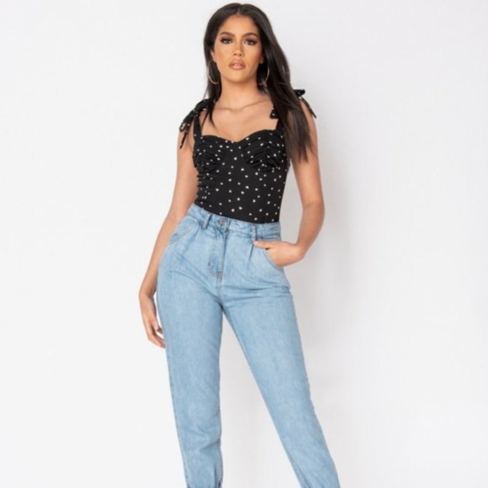 Black and White Heart Print Sleeveless Bustier Top Blouse - Picture 11 of 15